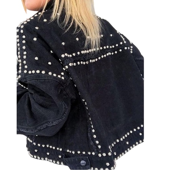 NEW APA Distressed Western Boyfriend Trucker Jacket Black Studs Size M NWT - Picture 4 of 8